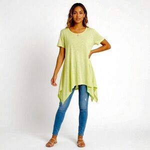MAGAZINE Lime Yellow Hankerchief Hem Short Sleeve Tunic Top Swing Mini Dress NWT